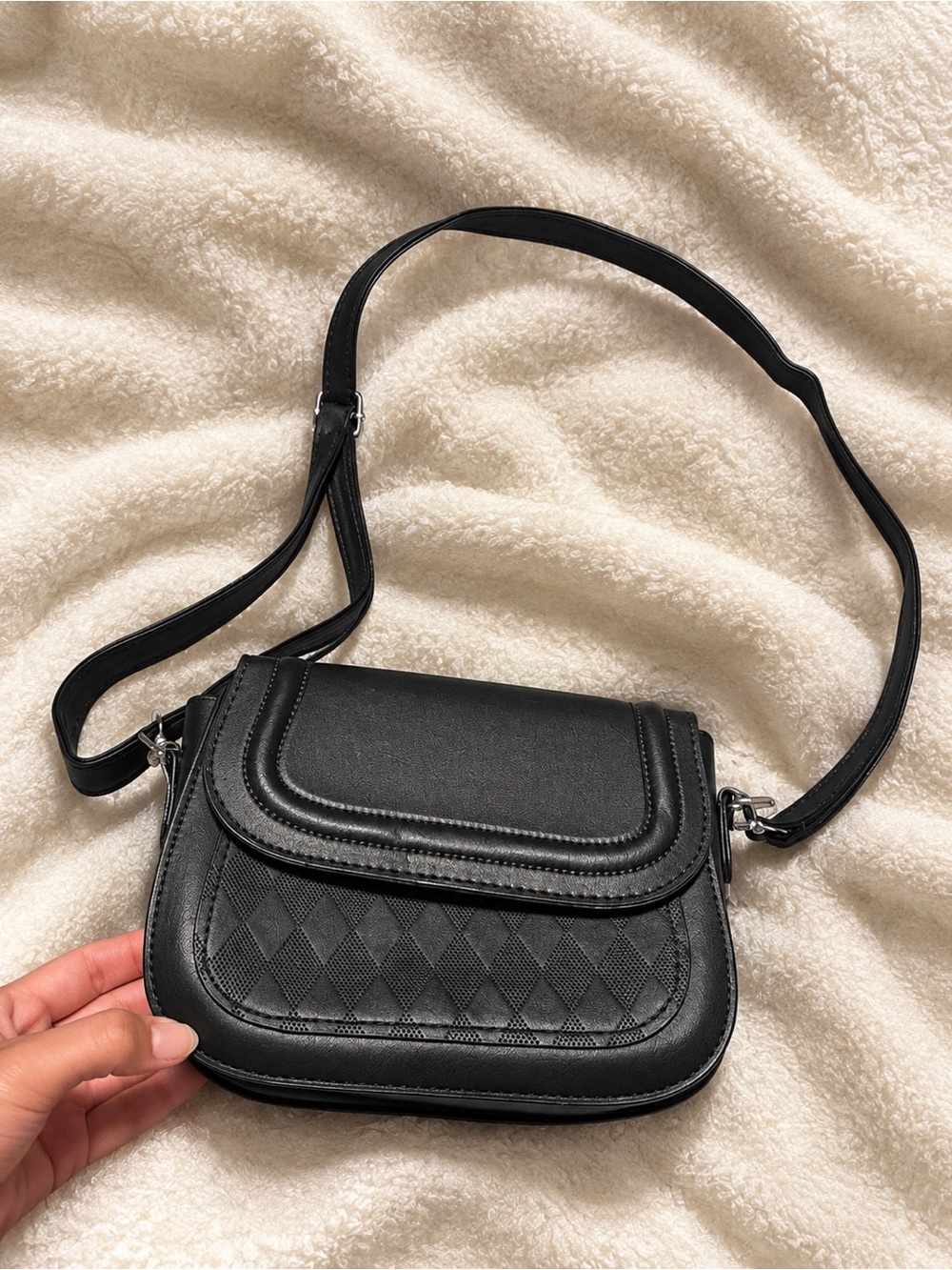 Black Quilted-Detail Crossbody Bag with Adjustable Strap